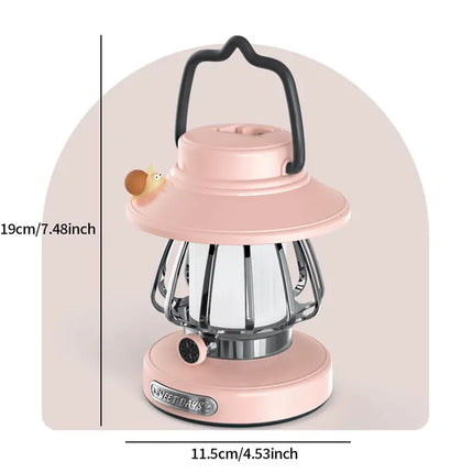 Purple Retro Snail Night Light - Portable Rechargeable Camping Lantern with Hook, 3-Color Dimming.