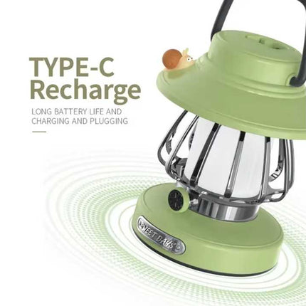 Purple Retro Snail Night Light - Portable Rechargeable Camping Lantern with Hook, 3-Color Dimming.