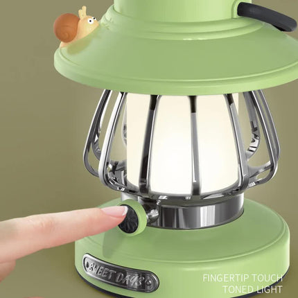 Purple Retro Snail Night Light - Portable Rechargeable Camping Lantern with Hook, 3-Color Dimming.