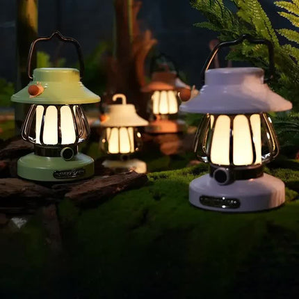 Purple Retro Snail Night Light - Portable Rechargeable Camping Lantern with Hook, 3-Color Dimming.