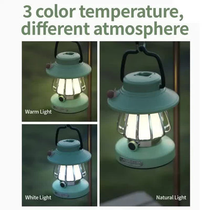 Purple Retro Snail Night Light - Portable Rechargeable Camping Lantern with Hook, 3-Color Dimming.