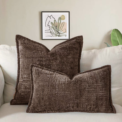 Coffee Chenille Crosshatch Textured Pillow Covers Set of 2 - Modern Minimalist Sofa Bed Cushion Covers 45x45cm & 30x50cm(without pillow core).