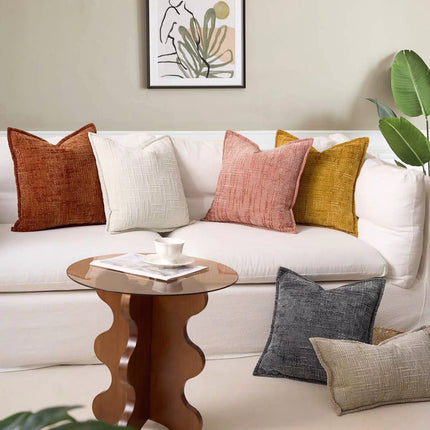 Coffee Chenille Crosshatch Textured Pillow Covers Set of 2 - Modern Minimalist Sofa Bed Cushion Covers 45x45cm & 30x50cm(without pillow core).