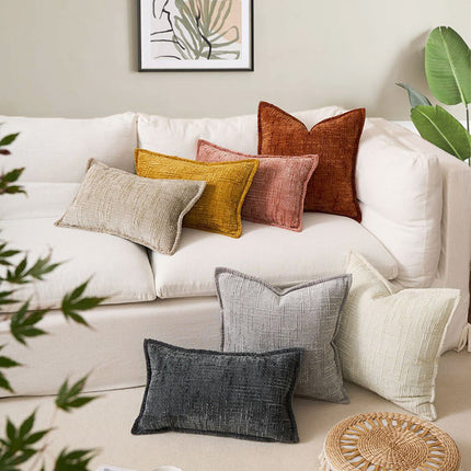 Coffee Chenille Crosshatch Textured Pillow Covers Set of 2 - Modern Minimalist Sofa Bed Cushion Covers 45x45cm & 30x50cm(without pillow core).