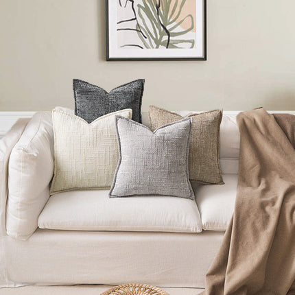 Coffee Chenille Crosshatch Textured Pillow Covers Set of 2 - Modern Minimalist Sofa Bed Cushion Covers 45x45cm & 30x50cm(without pillow core).