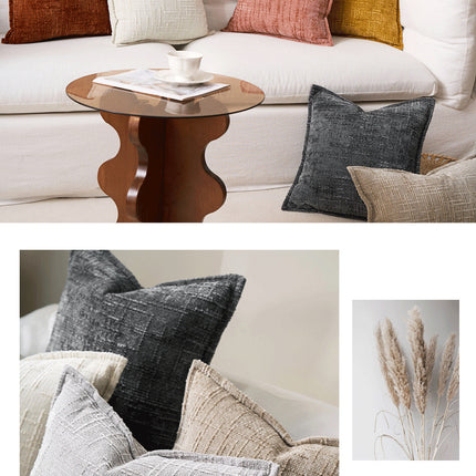 Coffee Chenille Crosshatch Textured Pillow Covers Set of 2 - Modern Minimalist Sofa Bed Cushion Covers 45x45cm & 30x50cm(without pillow core).