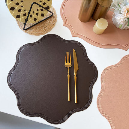Coffee Nordic Style Faux Leather Placemats Set of 4 - Heat-Resistant Waterproof Table Mats 38x38cm(cutlery not included).