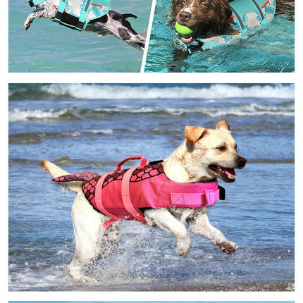 Size XL Grey Pet Life Jacket for Dogs - Summer Swimming Safety Vest with Shark Fin for Small to Large Breeds.