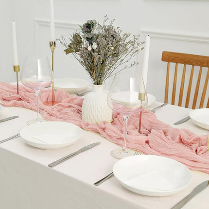Pink Bohemian Gauze Table Runner 2-Pack - Polyester Fabric for Party and Birthday Table Decor.