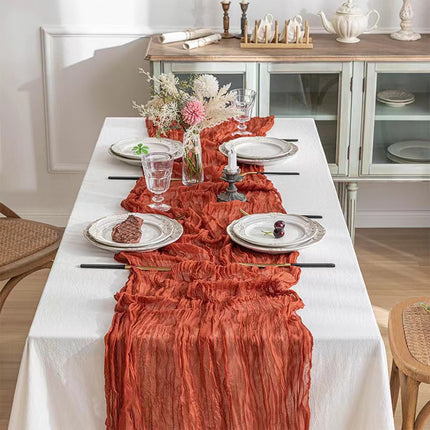 Pink Bohemian Gauze Table Runner 2-Pack - Polyester Fabric for Party and Birthday Table Decor.