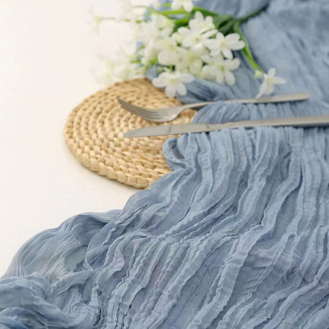 Blue Bohemian Gauze Table Runner 2-Pack - Polyester Fabric for Party and Birthday Table Decor.