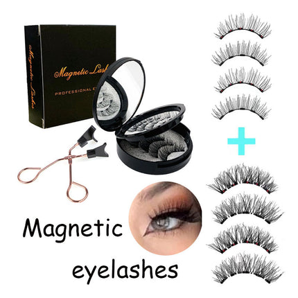 Style 2 Black Magnetic False Eyelashes Kit - 3 Pairs with Applicator Clip and Mirror Case.