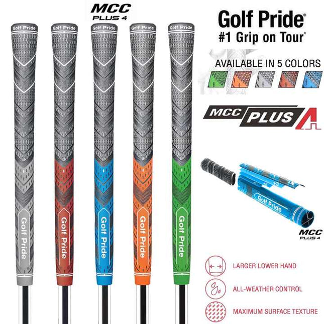2 Pcs Blue MCC PLUS4 Midsize Golf Grip - Rubber and Cotton Thread Hybrid, 265 mm, 72g, Core 60.