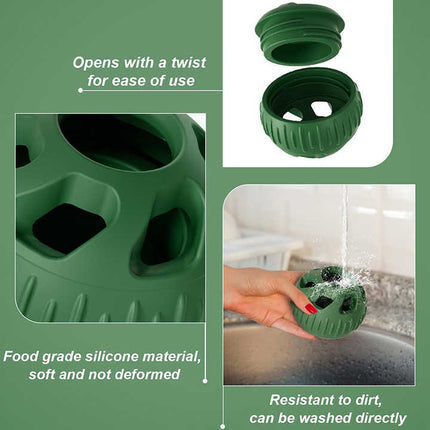 Green Ball and Black Mold Pet Treat Dispensing Ball and Molding Set - Silicone Dog Chew Toy for Teeth Cleaning and Boredom Relief.