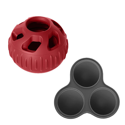 Red Ball and Black Mold Pet Treat Dispensing Ball and Molding Set - Silicone Dog Chew Toy for Teeth Cleaning and Boredom Relief.