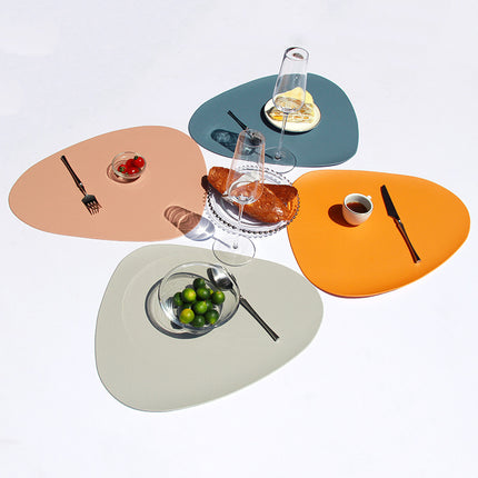 4 Pcs Orange Nordic-Style PVC Leather Placemats Set of 4 - Waterproof, Heat-Resistant, and Oil-Proof Triangular Table Mats.