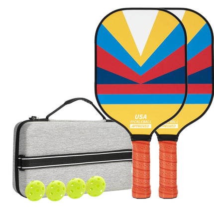 Style 2 Colorful  Geometric Patterns Fiberglass Pickleball Paddle Set - 2 Paddles, 4 Balls, and Portable Carry Bag for Outdoor Play.