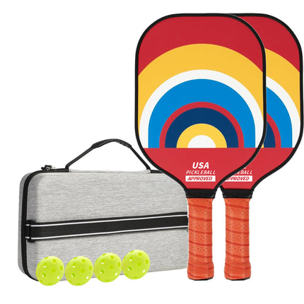 Style 3 Colorful  Geometric Patterns Fiberglass Pickleball Paddle Set - 2 Paddles, 4 Balls, and Portable Carry Bag for Outdoor Play.
