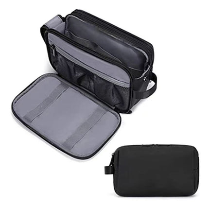 Black Stylish Waterproof Travel Toiletry Bag Organizer - Large Capacity Shaving Kit & Makeup Case(Makeup is a prop for shooting and is not included).