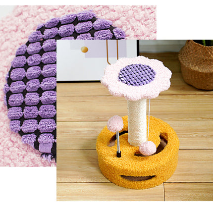 Green And Pink Sunflower Cat Scratching Post - 35cm Sisal Cat Tree with Plush Toys for Small Cats.