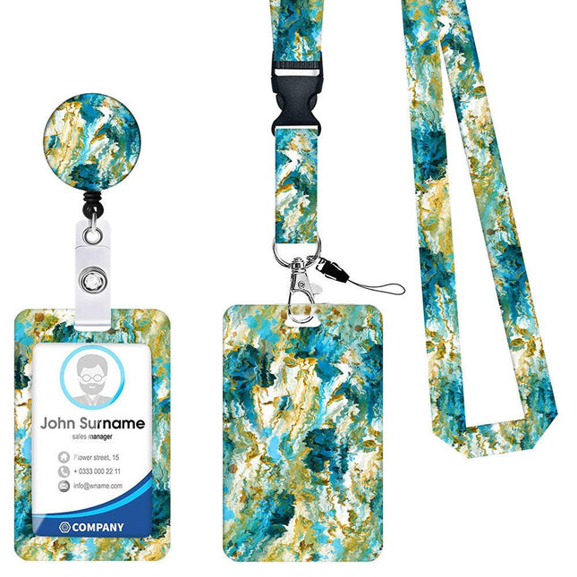 2 Pcs Blue and Green Retractable Badge Reel & ID Card Holder Set with Lanyard - Durable ABS Plastic.