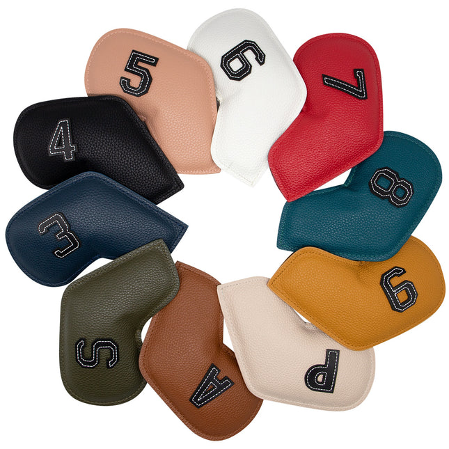 White Golf Iron Head Covers Set of 10 - Waterproof PU Leather Club Protectors with Embroidered Numbers (3-9, P, A, S).