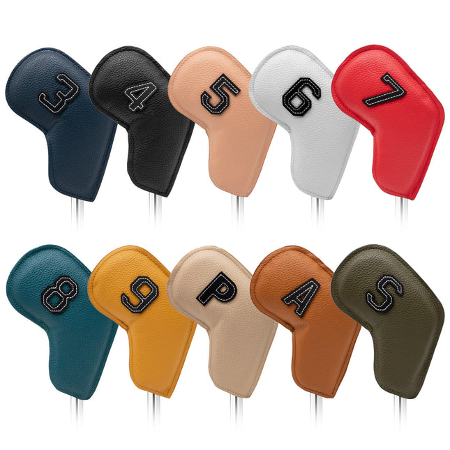 Colorful Golf Iron Head Covers Set of 10 - Waterproof PU Leather Club Protectors with Embroidered Numbers (3-9, P, A, S).