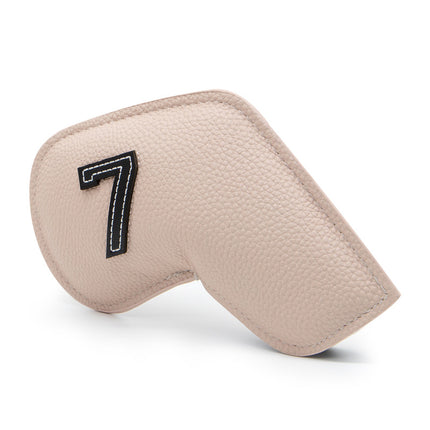 Beige Golf Iron Head Covers Set of 10 - Waterproof PU Leather Club Protectors with Embroidered Numbers (3-9, P, A, S).