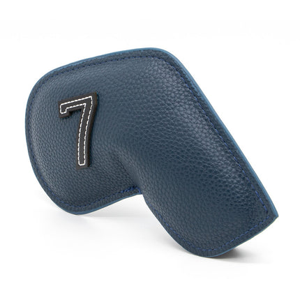 Dark Blue Golf Iron Head Covers Set of 10 - Waterproof PU Leather Club Protectors with Embroidered Numbers (3-9, P, A, S).