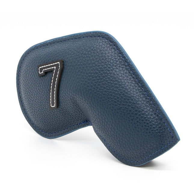 Dark Blue Golf Iron Head Covers Set of 10 - Waterproof PU Leather Club Protectors with Embroidered Numbers (3-9, P, A, S).
