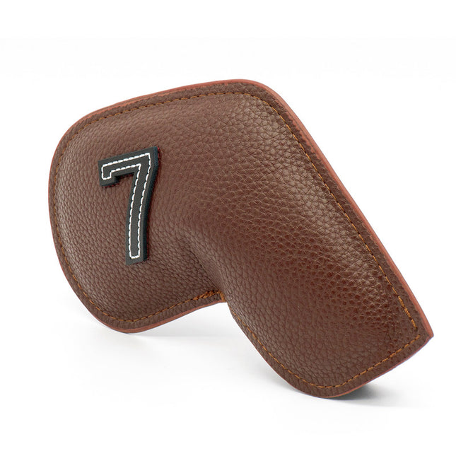Brown Golf Iron Head Covers Set of 10 - Waterproof PU Leather Club Protectors with Embroidered Numbers (3-9, P, A, S).