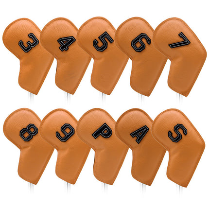 Yellow Golf Iron Head Covers Set of 10 - Waterproof PU Leather Club Protectors with Embroidered Numbers (3-9, P, A, S).