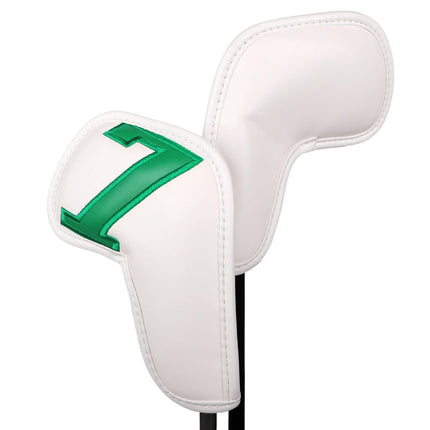 White Words On Black Background PU Leather Golf Iron Headcovers Set (10pcs) - Numbered Protective Club Covers (4-9, P, A, S, L) Universal Fit.
