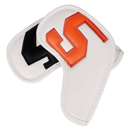 White Words On Black Background PU Leather Golf Iron Headcovers Set (10pcs) - Numbered Protective Club Covers (4-9, P, A, S, L) Universal Fit.