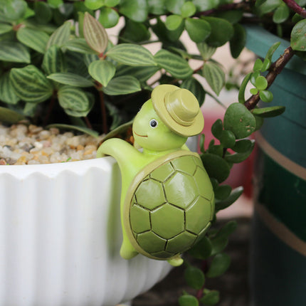 2 Pcs Green Cute Resin Turtle Pot Hanger - Garden Planter Pal Figurine Decoration.