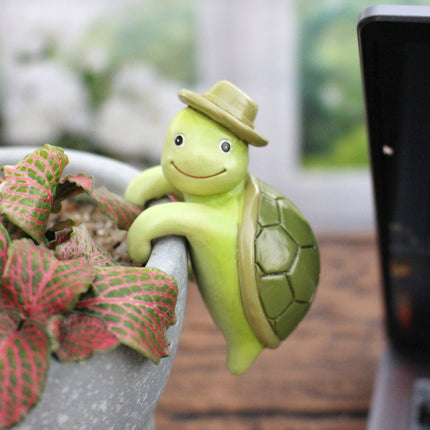 2 Pcs Green Cute Resin Turtle Pot Hanger - Garden Planter Pal Figurine Decoration.