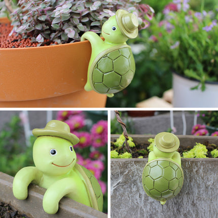 2 Pcs Green Cute Resin Turtle Pot Hanger - Garden Planter Pal Figurine Decoration.