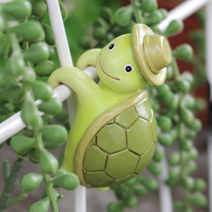 2 Pcs Green Cute Resin Turtle Pot Hanger - Garden Planter Pal Figurine Decoration.