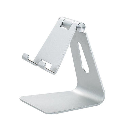 2 Pcs Silver Foldable Aluminum Alloy Phone & Tablet Stand - Adjustable Portable Desktop Holder.