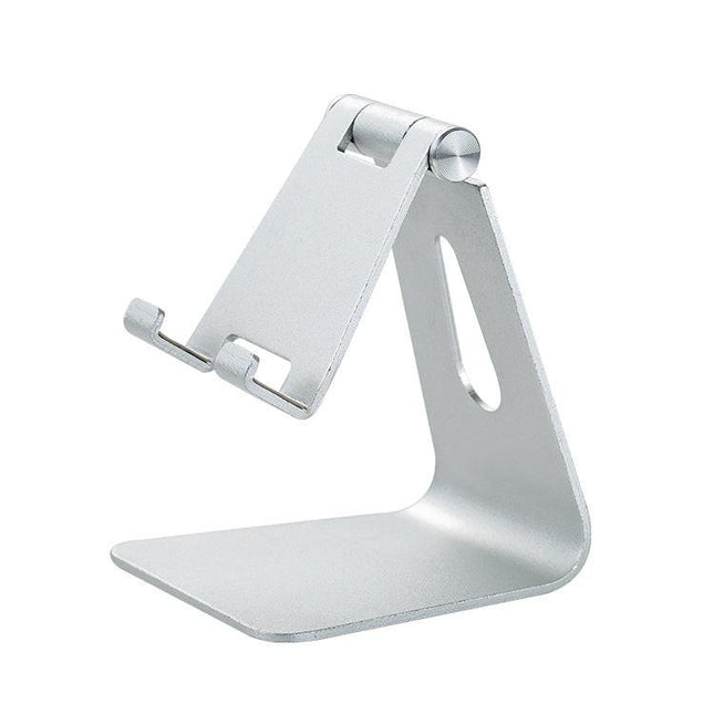 2 Pcs Silver Foldable Aluminum Alloy Phone & Tablet Stand - Adjustable Portable Desktop Holder.
