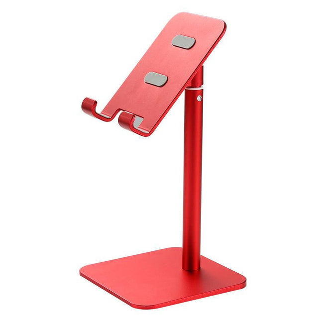 Red Adjustable Aluminum Alloy Phone and Tablet Stand - Telescopic Desktop Holder for Live Streaming and Hands-Free Use.