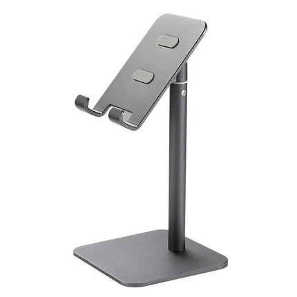 Grey Adjustable Aluminum Alloy Phone and Tablet Stand - Telescopic Desktop Holder for Live Streaming and Hands-Free Use.