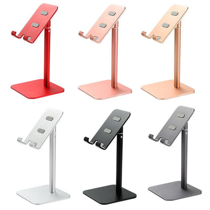 Grey Adjustable Aluminum Alloy Phone and Tablet Stand - Telescopic Desktop Holder for Live Streaming and Hands-Free Use.