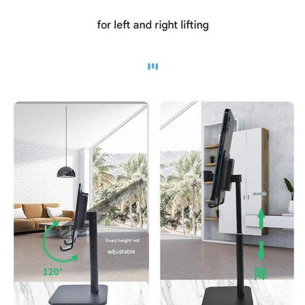 Grey Adjustable Aluminum Alloy Phone and Tablet Stand - Telescopic Desktop Holder for Live Streaming and Hands-Free Use.