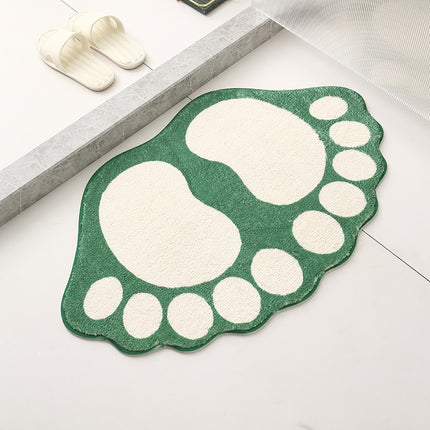2 Pcs Green And White Foot-Shaped Plush Bath Mat - Non-Slip Absorbent Bathroom Rug for Bedroom and Doorway (50x80cm).