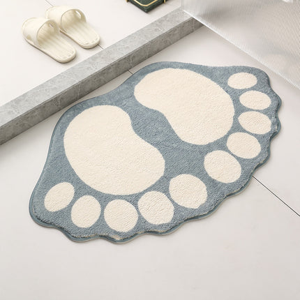 2 Pcs Grey And White Foot-Shaped Plush Bath Mat - Non-Slip Absorbent Bathroom Rug for Bedroom and Doorway (50x80cm).