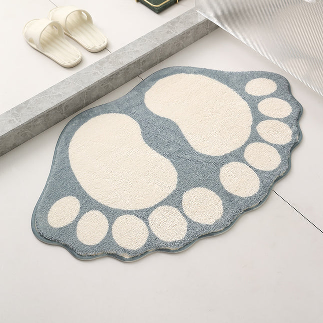 2 Pcs Grey And White Foot-Shaped Plush Bath Mat - Non-Slip Absorbent Bathroom Rug for Bedroom and Doorway (50x80cm).