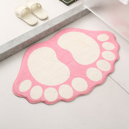 2 Pcs Pink And White Foot-Shaped Plush Bath Mat - Non-Slip Absorbent Bathroom Rug for Bedroom and Doorway (50x80cm).