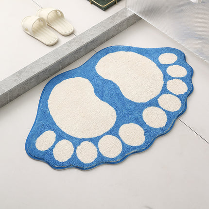 2 Pcs Blue And White Foot-Shaped Plush Bath Mat - Non-Slip Absorbent Bathroom Rug for Bedroom and Doorway (50x80cm).