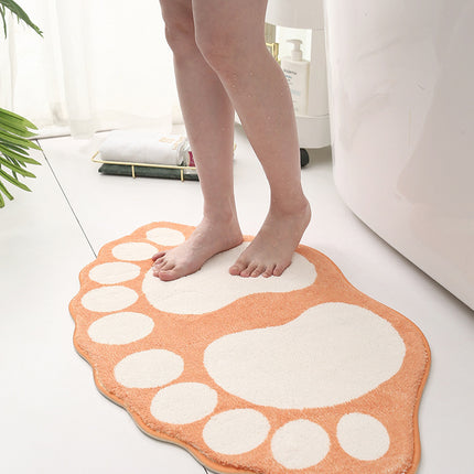 2 Pcs Blue And White Foot-Shaped Plush Bath Mat - Non-Slip Absorbent Bathroom Rug for Bedroom and Doorway (50x80cm).